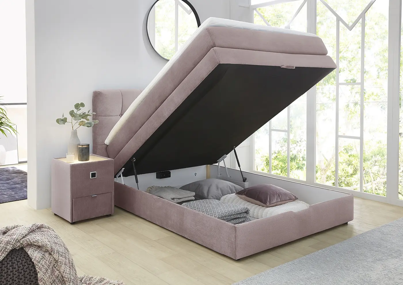 Boxspringbett Amy 140 x 200 cm samtähnlich rosa