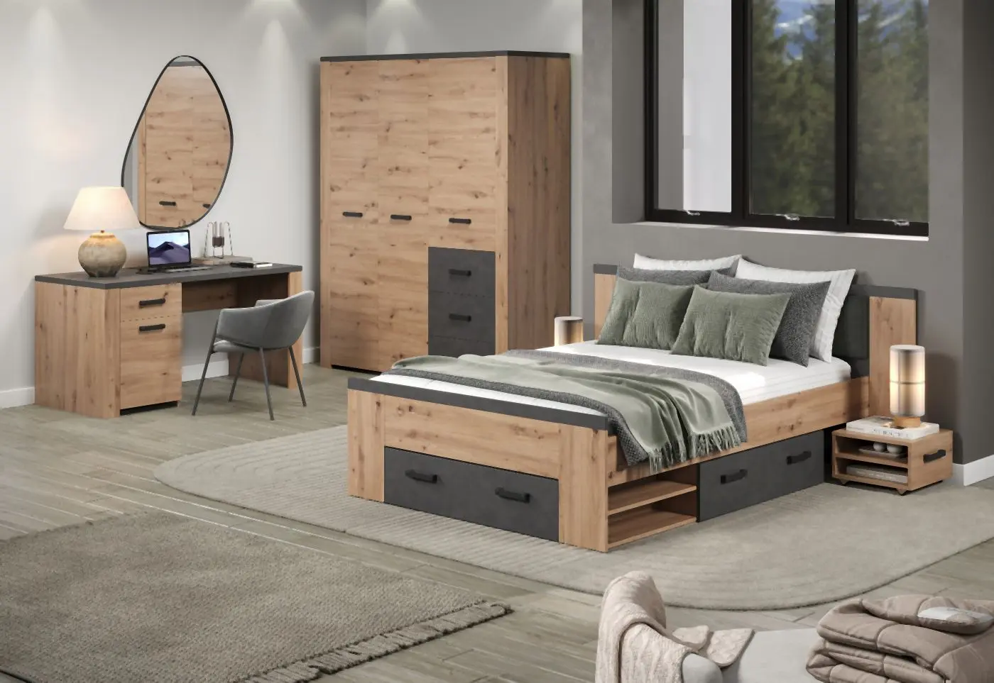 Bett Follow 180 x 200 Artisan Eiche / Matera