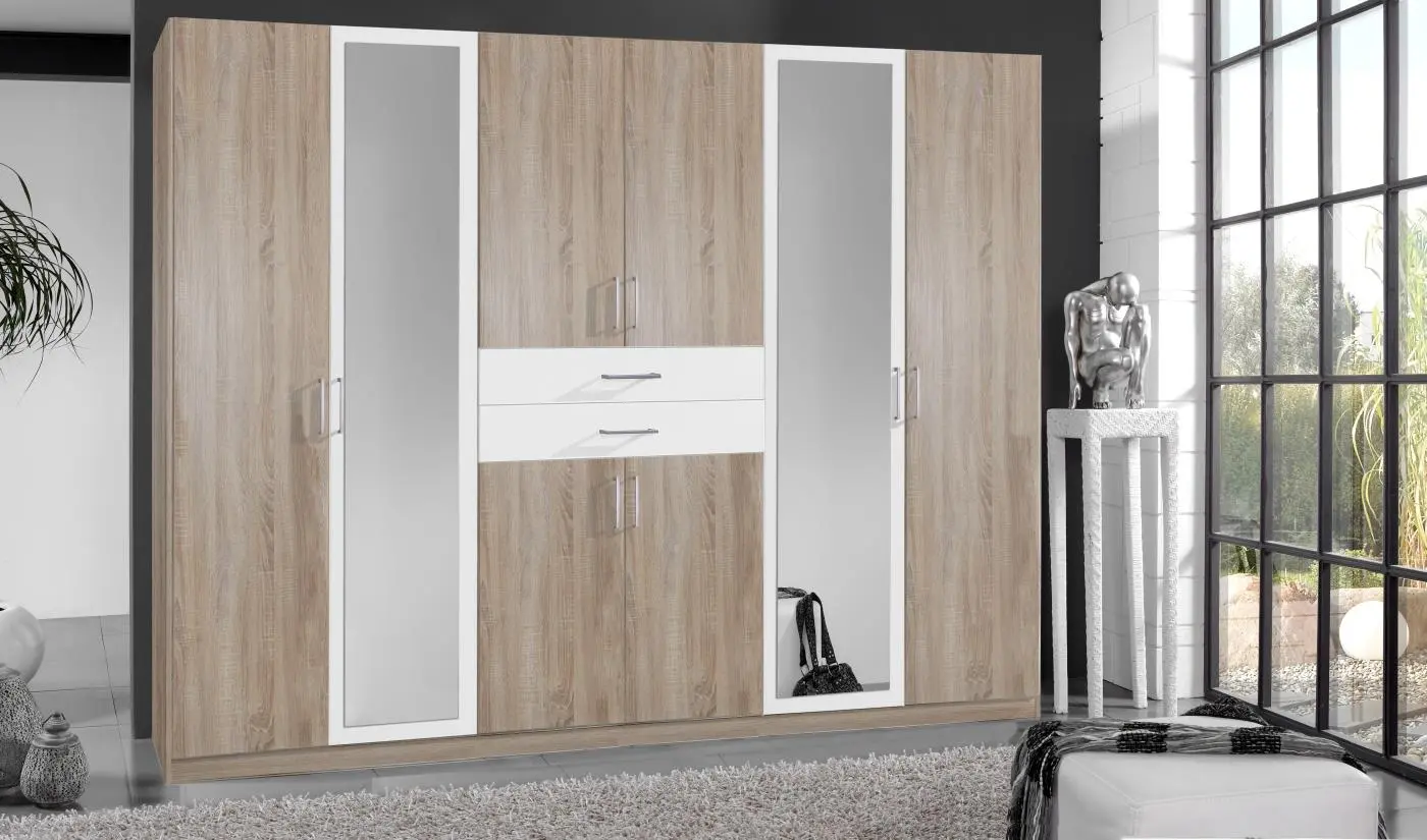 Drehtürenschrank Diver 8-türig Sägerau Eiche/weiß