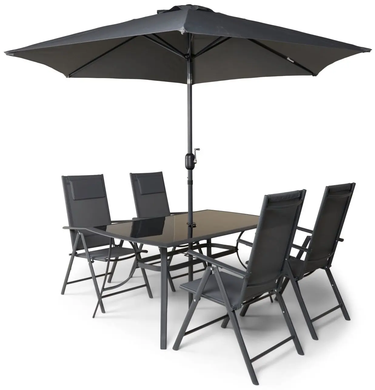 Outdoor-Sitzgruppe mit Sonnenschirm schwarz