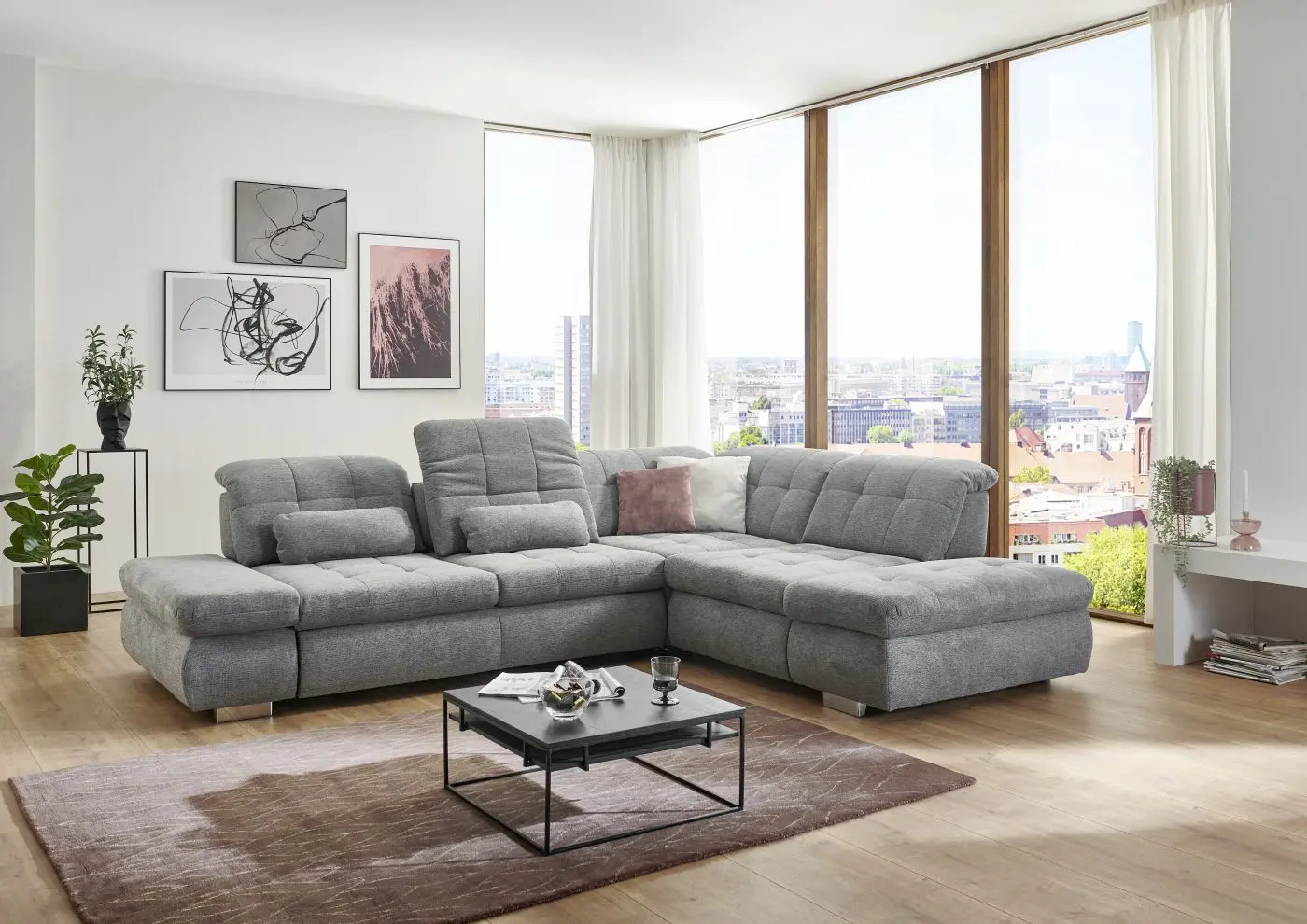 Wohnlandschaft couchliebe. LS760719 grau mit Zusatzfunktionen