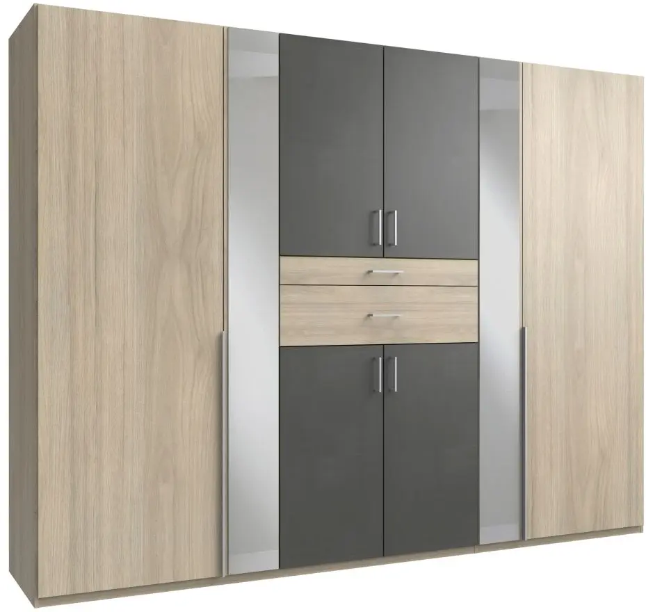 Kleiderschrank Xanten 6-türig Hickory Eiche/Raw Steel