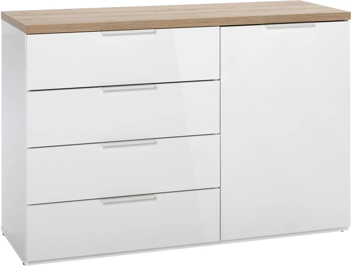 Kommode Mundi weiß Hochglanz / Artisan Eiche