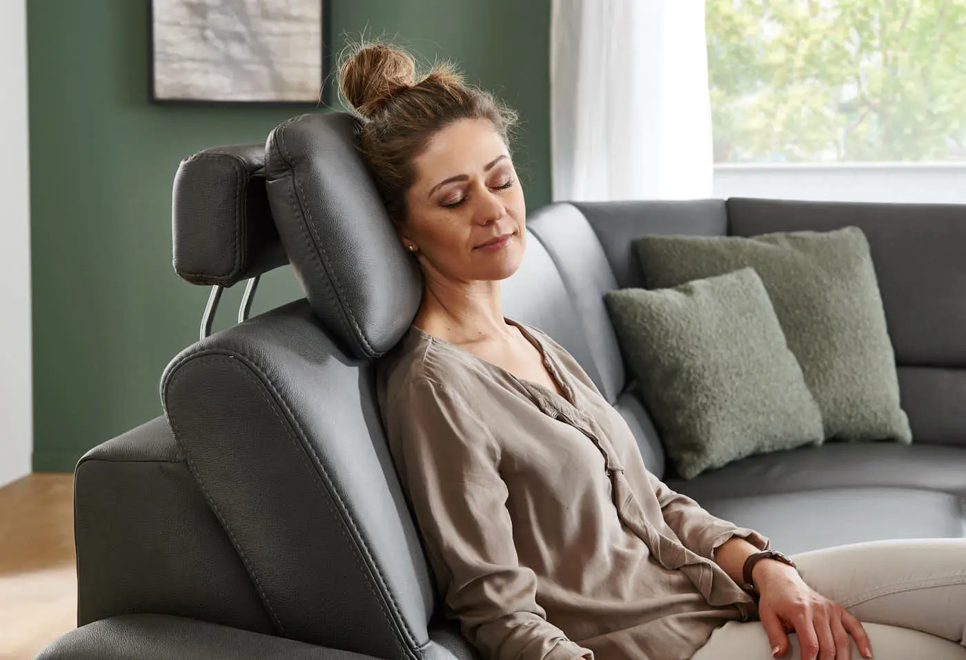 Wohnlandschaft PN-EM19075 in Leder Rodeo charcoal mit Zusatzfunktion couchliebe.