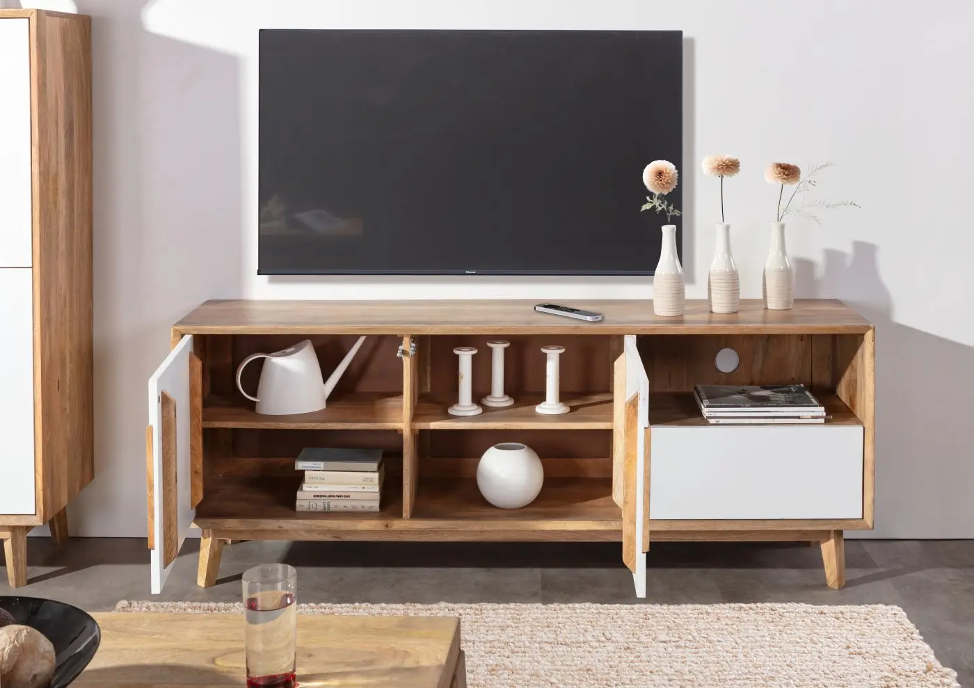 TV-Lowboard Tavole Mango massiv/weiß