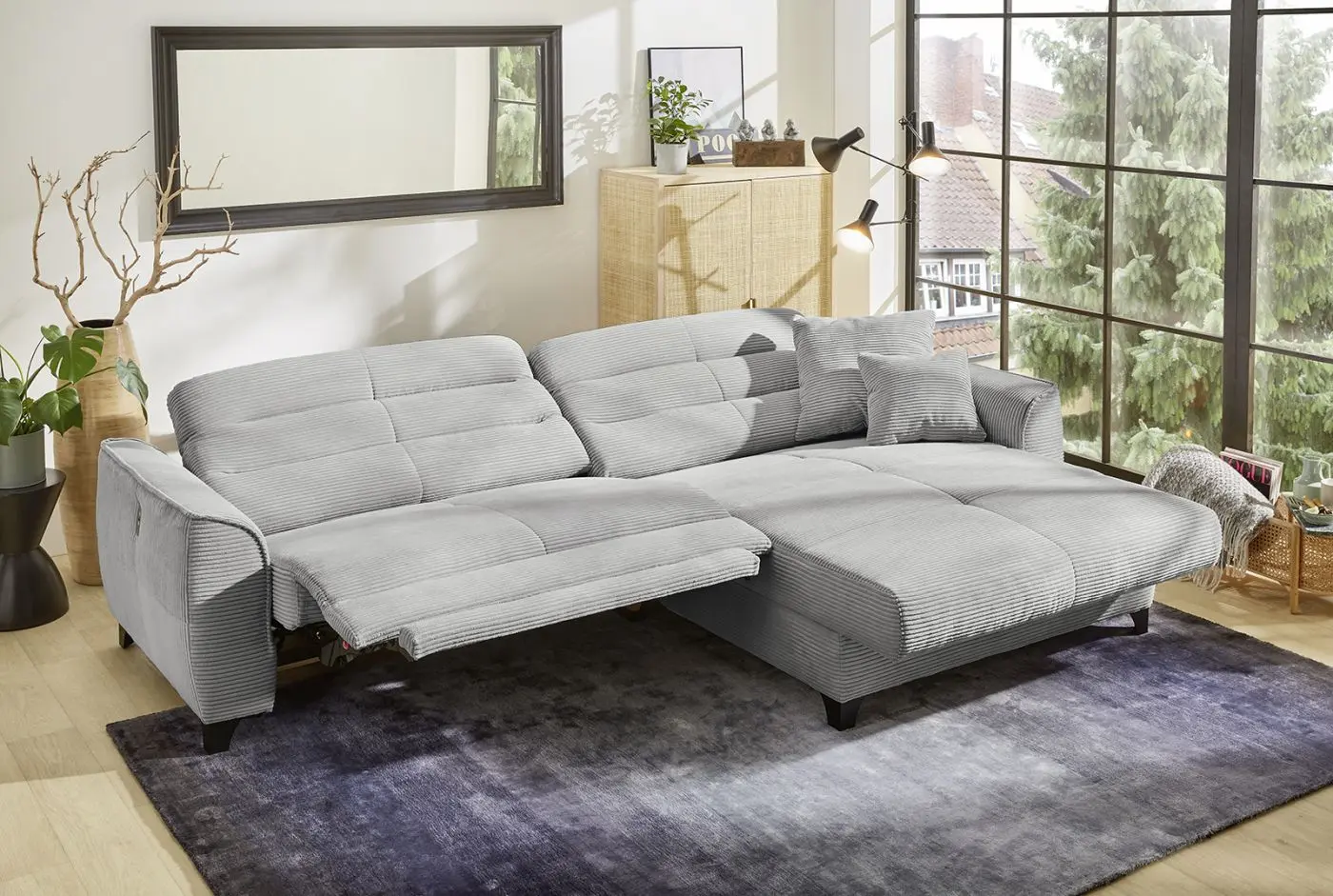 Wohnlandschaft Double-One Cord hellgrau