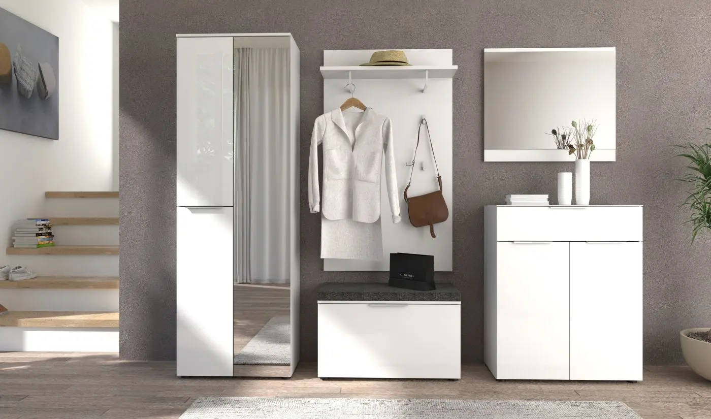 Garderobenbank mit Kissen Santorin weiß