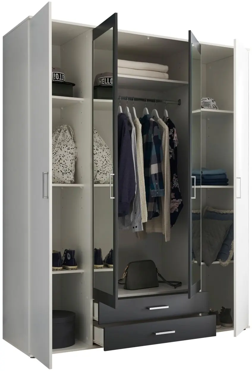 Kleiderschrank Hanau 4-türig weiß/graphit