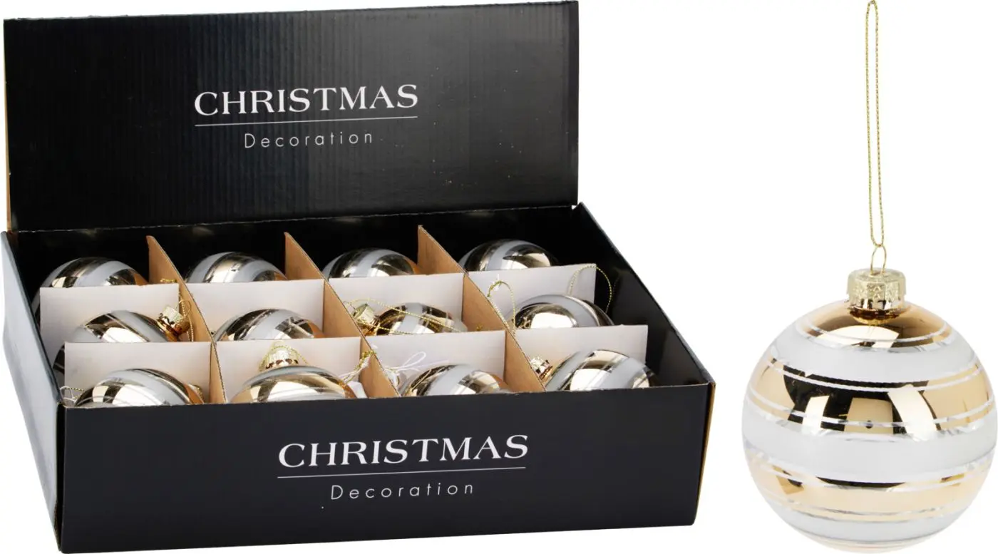 Weihnachtskugel 8cm gold/weiß 