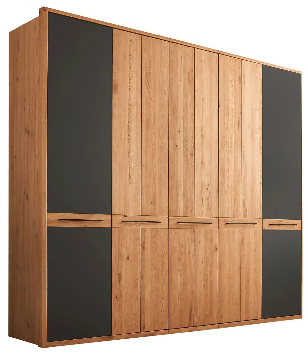 Drehtürenschrank SZ-0831 5-türig Wildeiche teilmassiv/Anthrazitglas