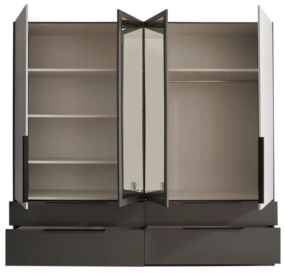 Drehtürenschrank Calinaro 4-türig graphit/lichtgrau