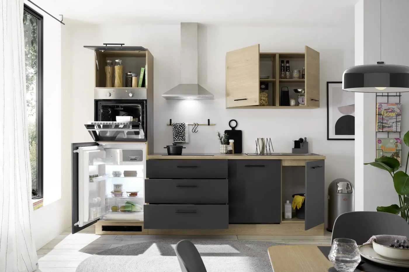 Küchenblock Landau anthrazit/Cremona Eiche mit E-Geräten