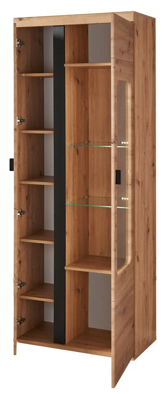 Vitrine Kreta Artisan Eiche/schwarz mit Beleuchtung