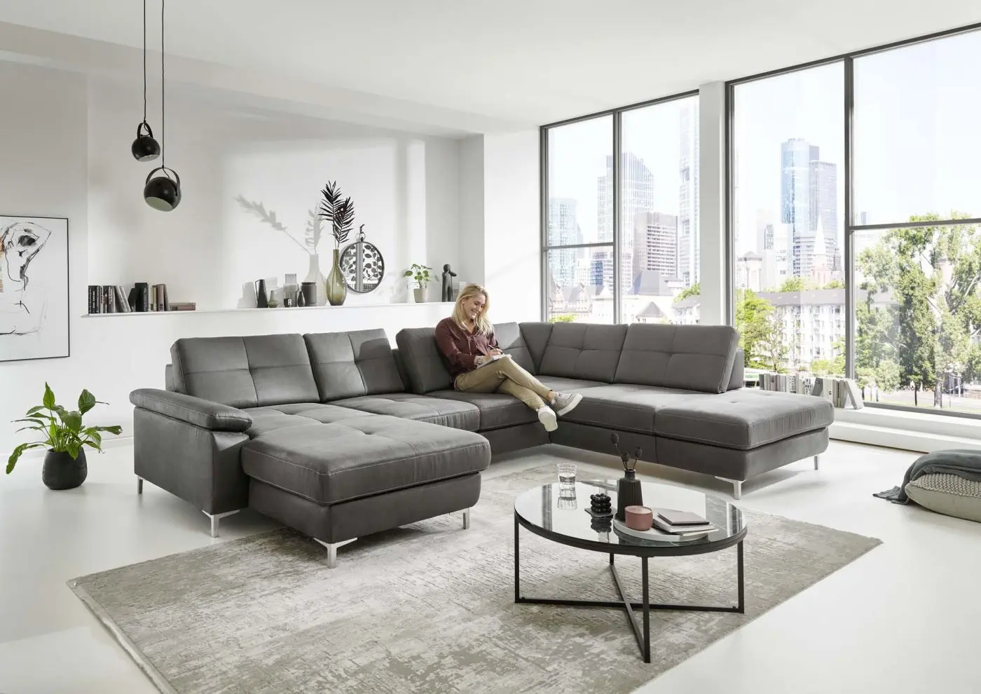Wohnlandschaft couchliebe. LS23 Bars geprägter Microfaser steel Basismodell Wohnlandschaft LS23 Bars geprägter Microfaser steel Basismodell couchliebe.