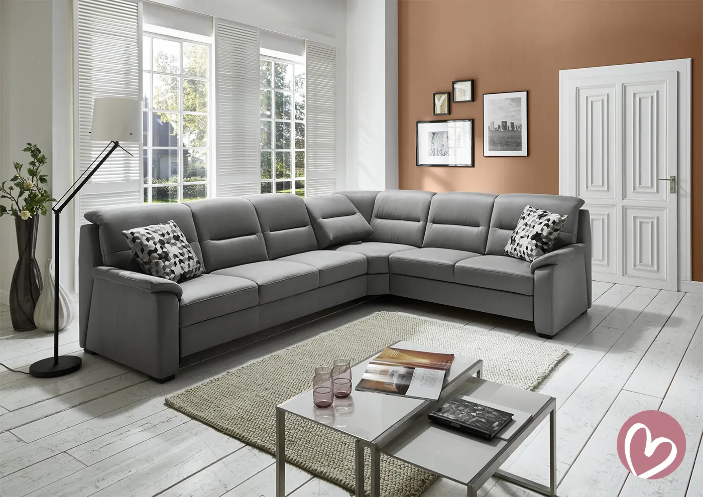 Wohnlandschaft KS4959 Saddle grau mit Zusatzfunktionen couchliebe.
