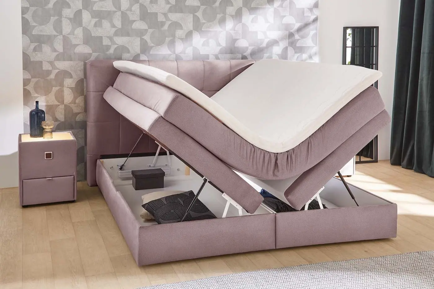 Boxspringbett Amy 180 x 200 cm samtähnlich rosa