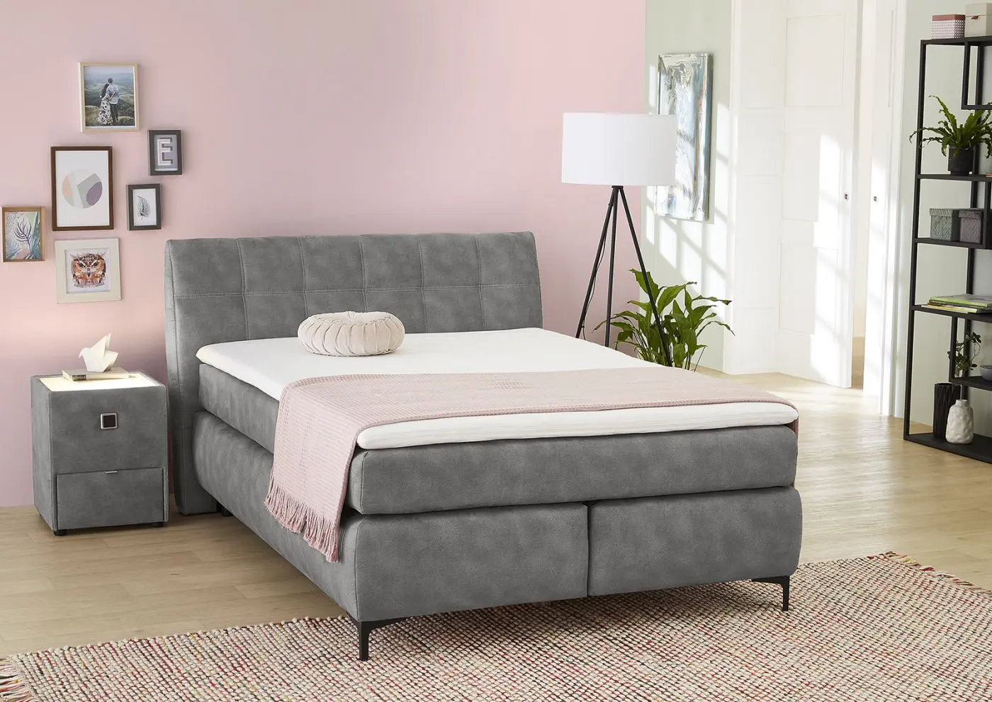 Boxspringbett Gitta 140 x 200 cm hellgrau