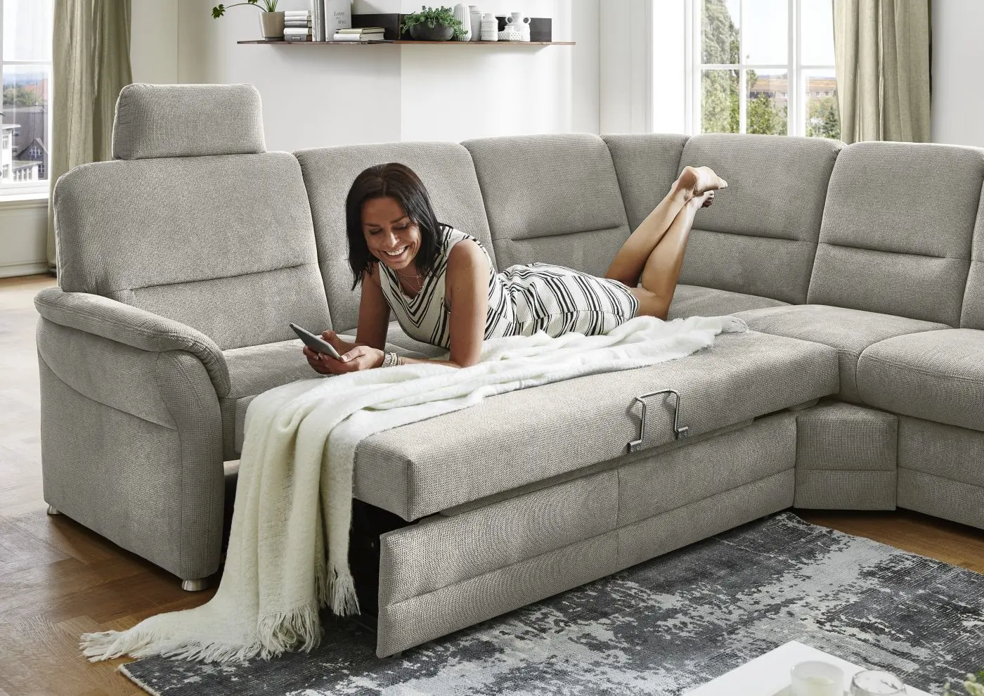 Wohnlandschaft couchliebe. LS404820 Q+ ecru mit Zusatzfunktionen