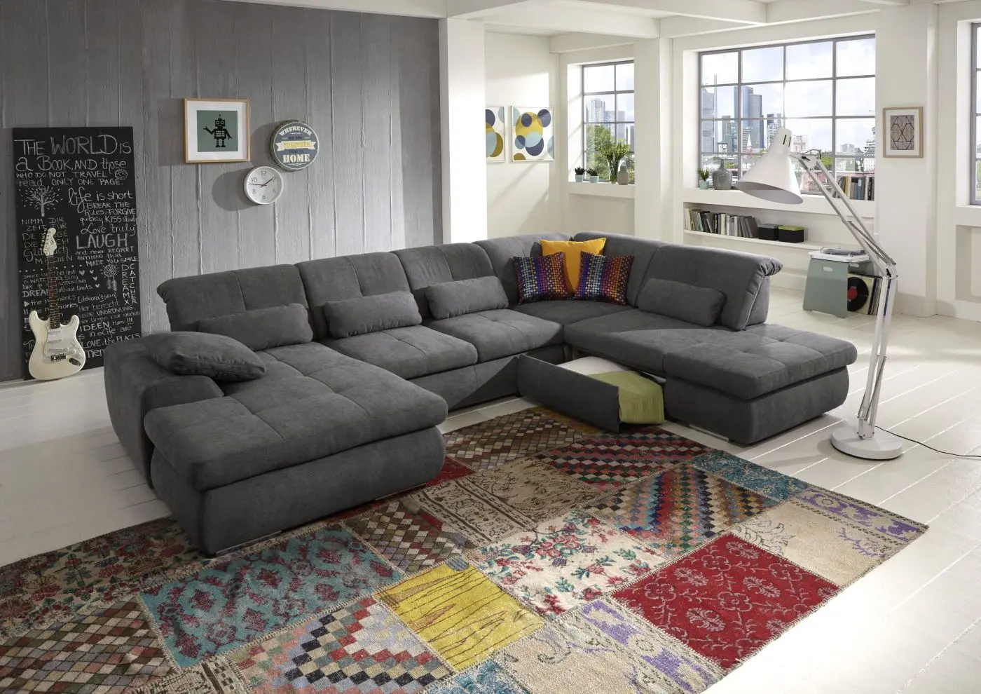 Wohnlandschaft KS25 Vincenzo grau mit Zusatzfunktionen couchliebe.