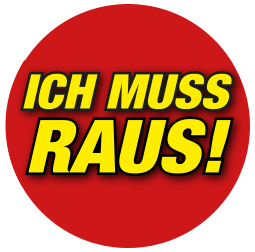 Roter Kreis mit gelbem Text
