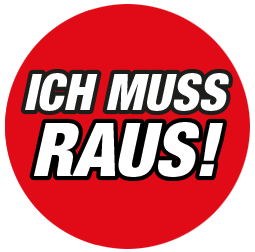 Roter Kreis mit gelbem Text