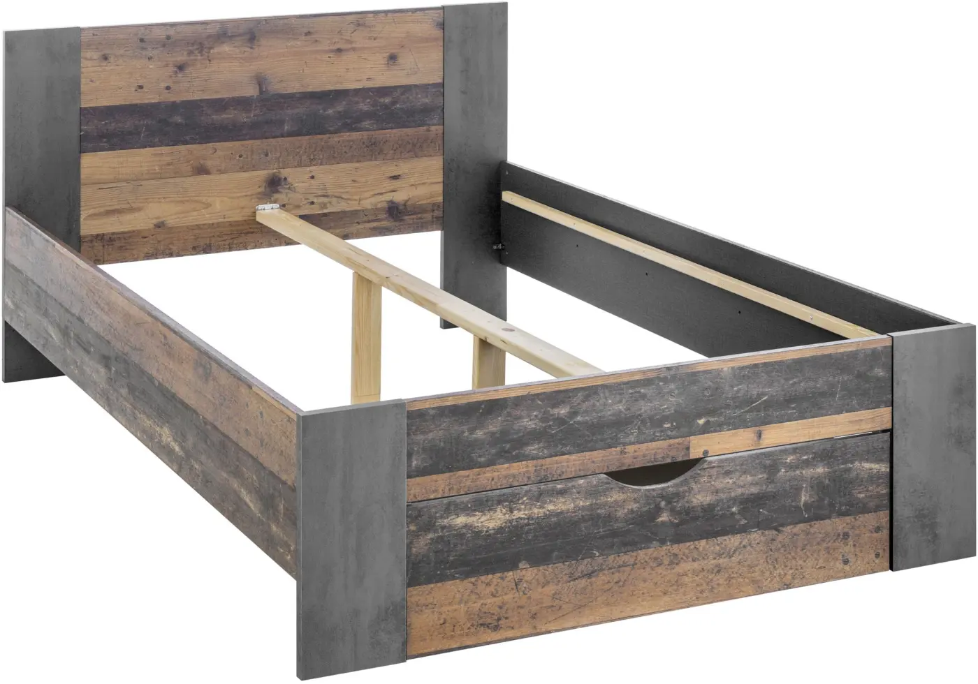 Bett Martin 140 x 200 cm Old Style dunkel/Betonoxid
