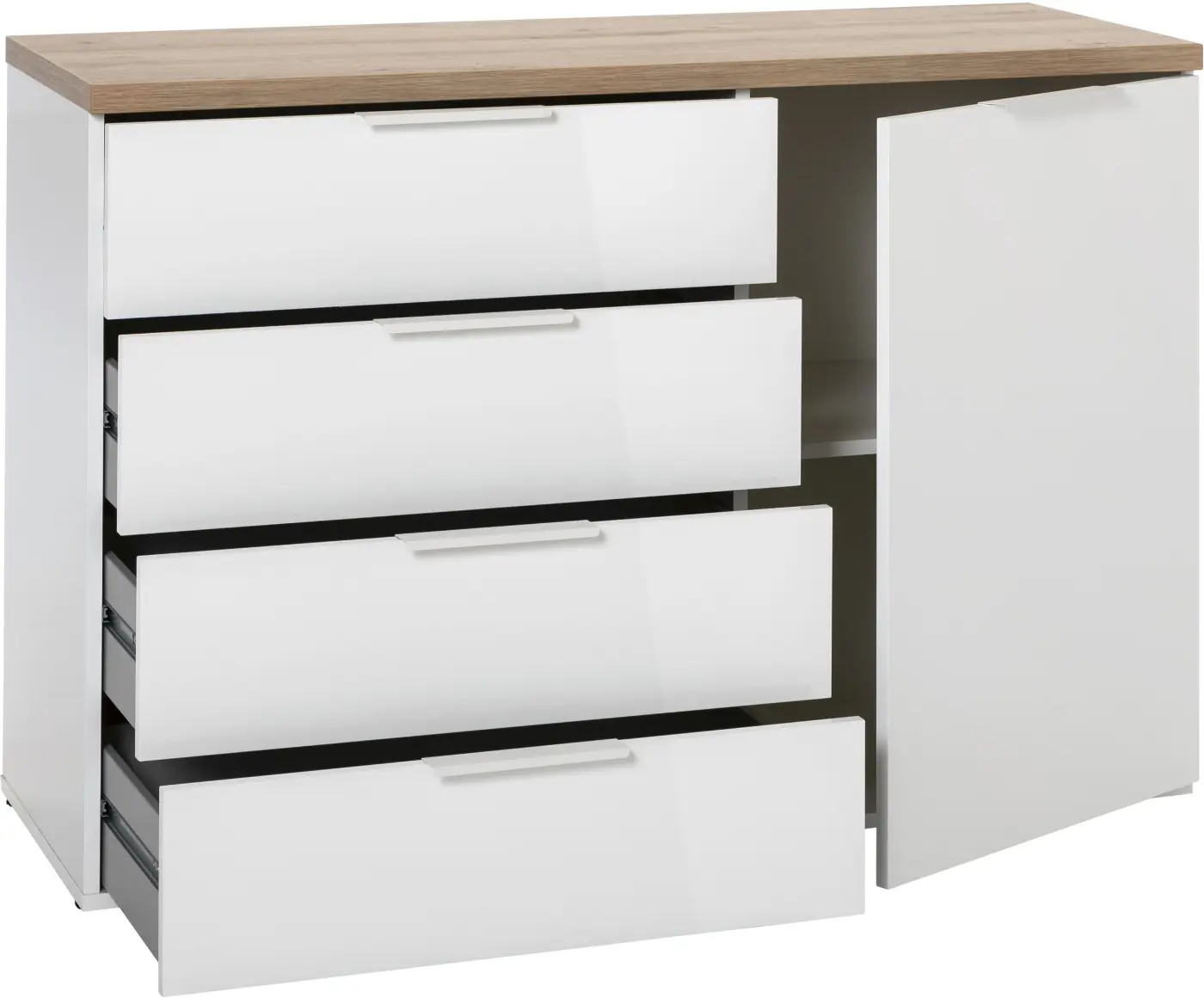 Kommode Mundi weiß Hochglanz / Artisan Eiche