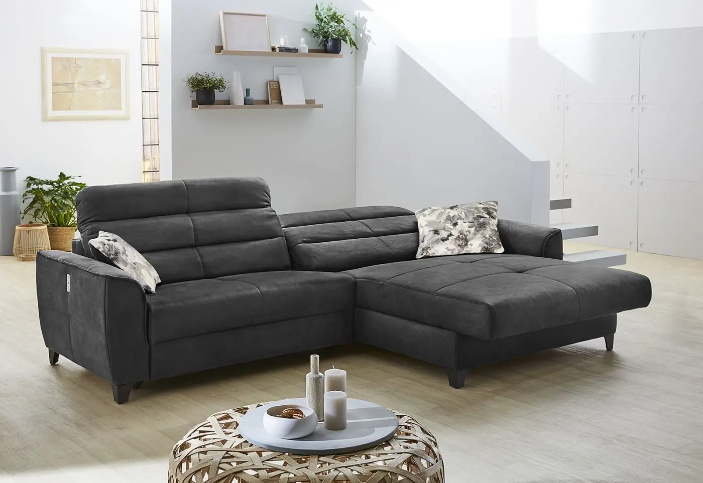 Wohnlandschaft Double-One Microfaser schwarz