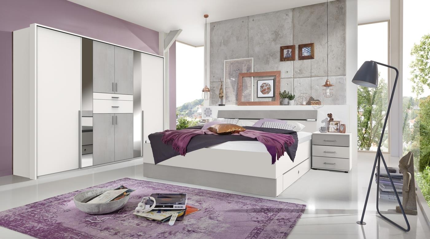 Schlafzimmer Xanten 4-teilig weiß/betonfarbig