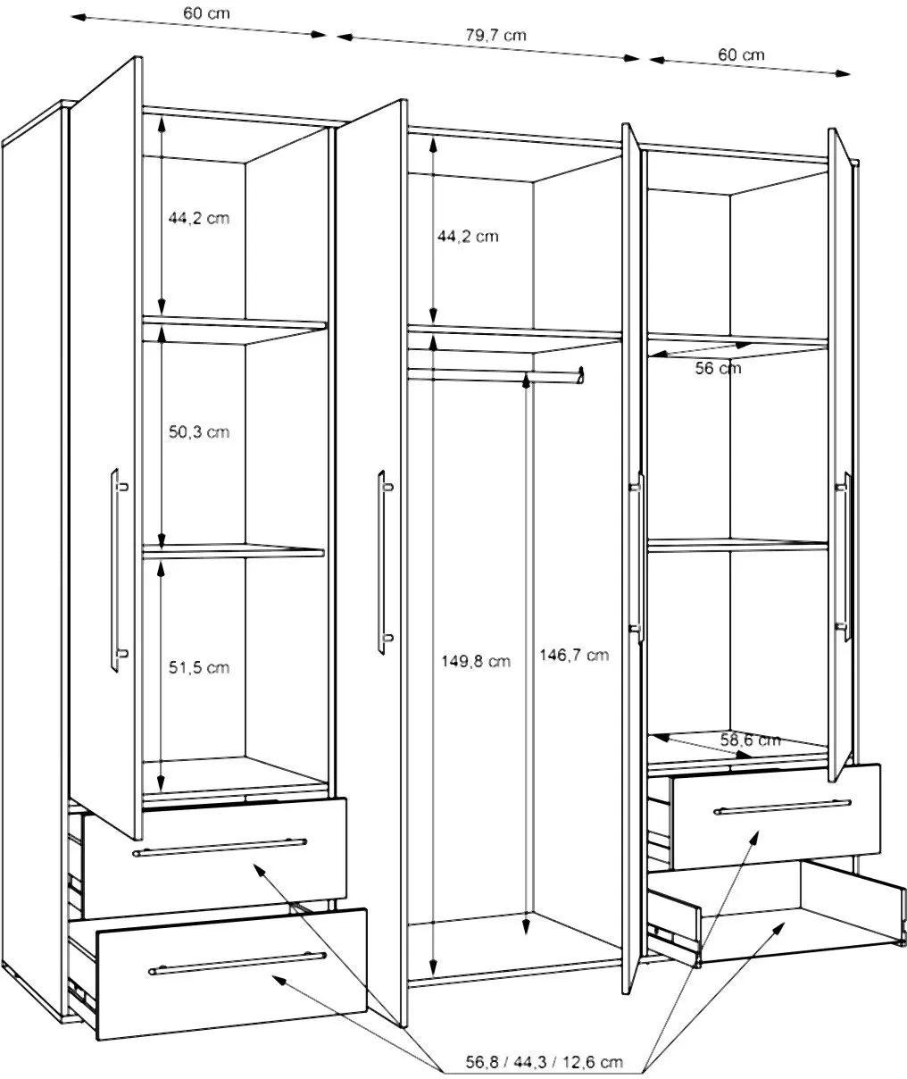 Drehtürenschrank Mokkaris 4-türig weiß Drehtürenschrank Mokkaris 4-türig