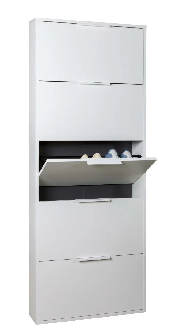 Schuhschrank Espresso 5 Klappen weiß Hochglanz