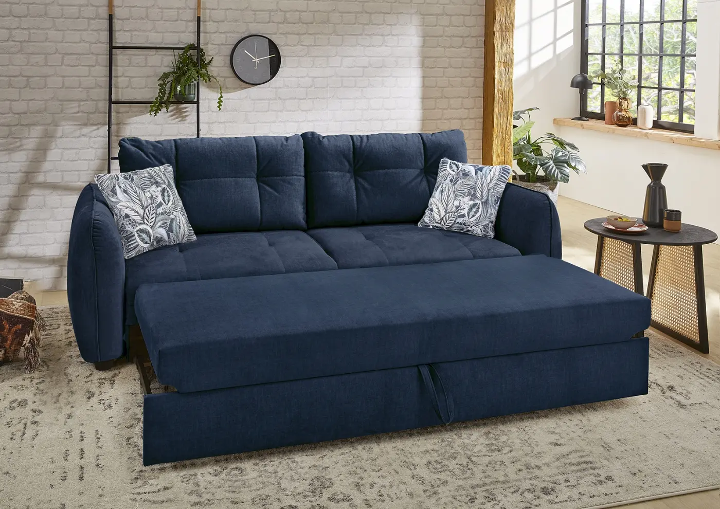 Längsschläfer-Funktionssofa Sascha in blau