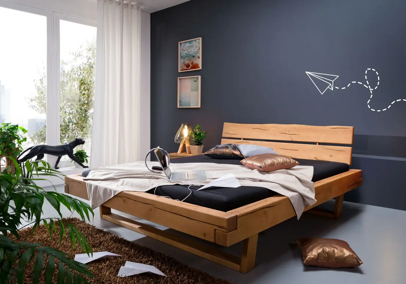 Massivholzbett BE-0820 140 x 200 cm eichenfarbig