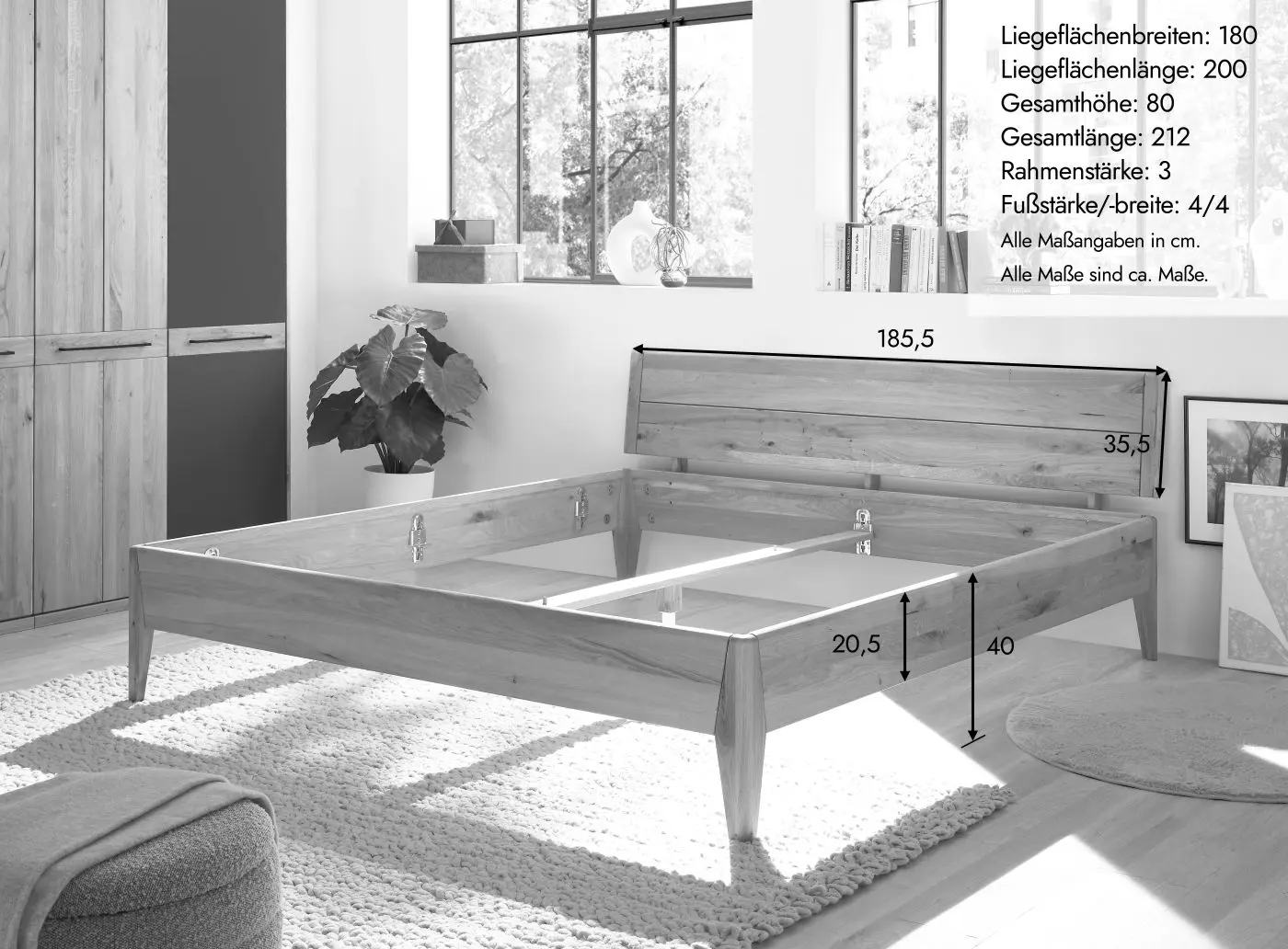 Massivholzbett SZ-0831 Wildeiche 180 x 200 cm