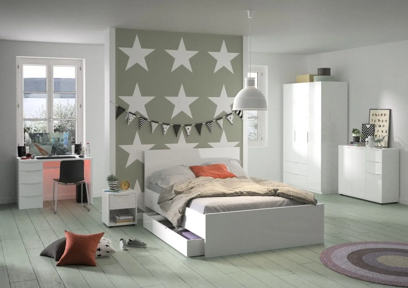 Schreibtisch Espresso 4 Schubkästen weiß