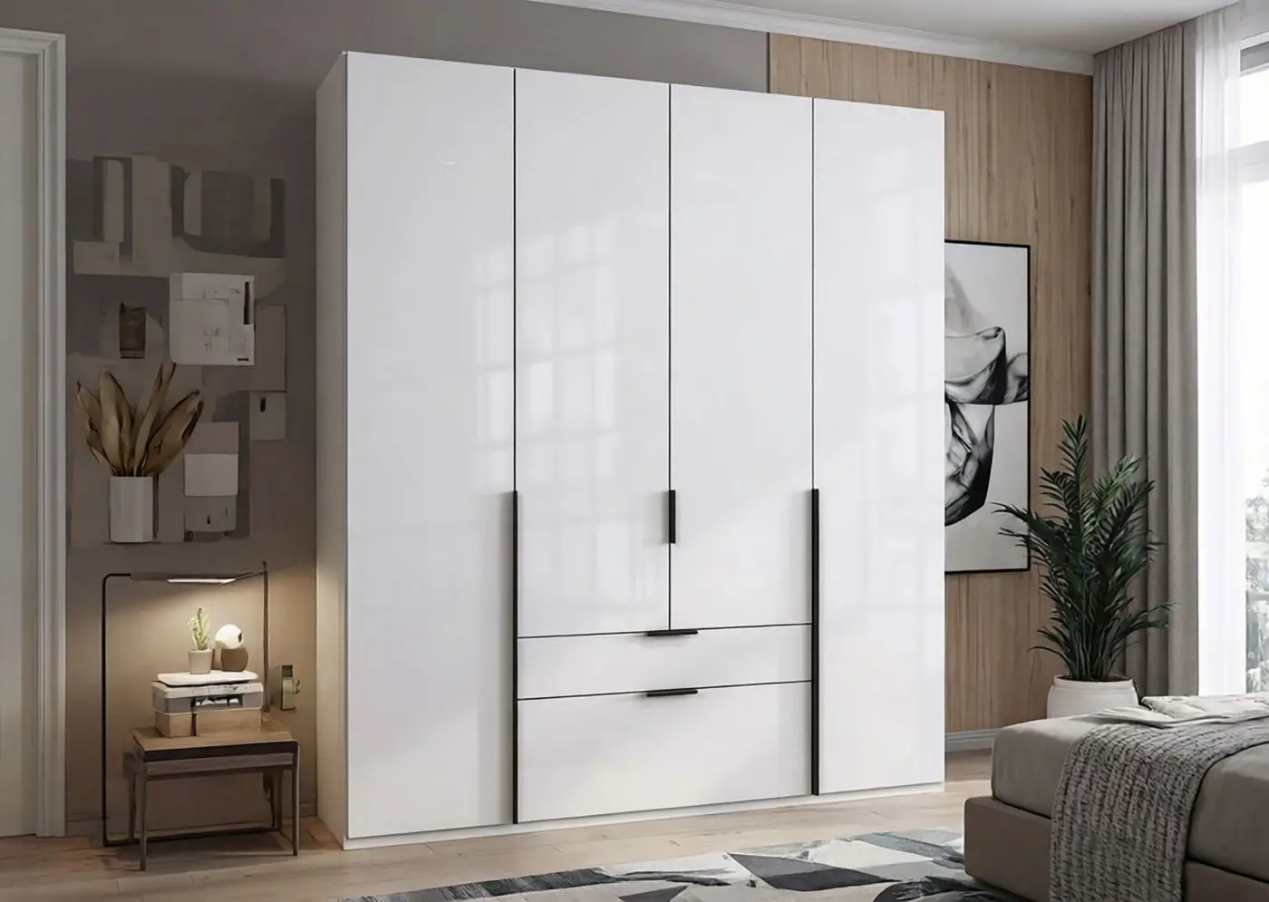 Drehtürenschrank New York 4-türig weiß Hochglanz