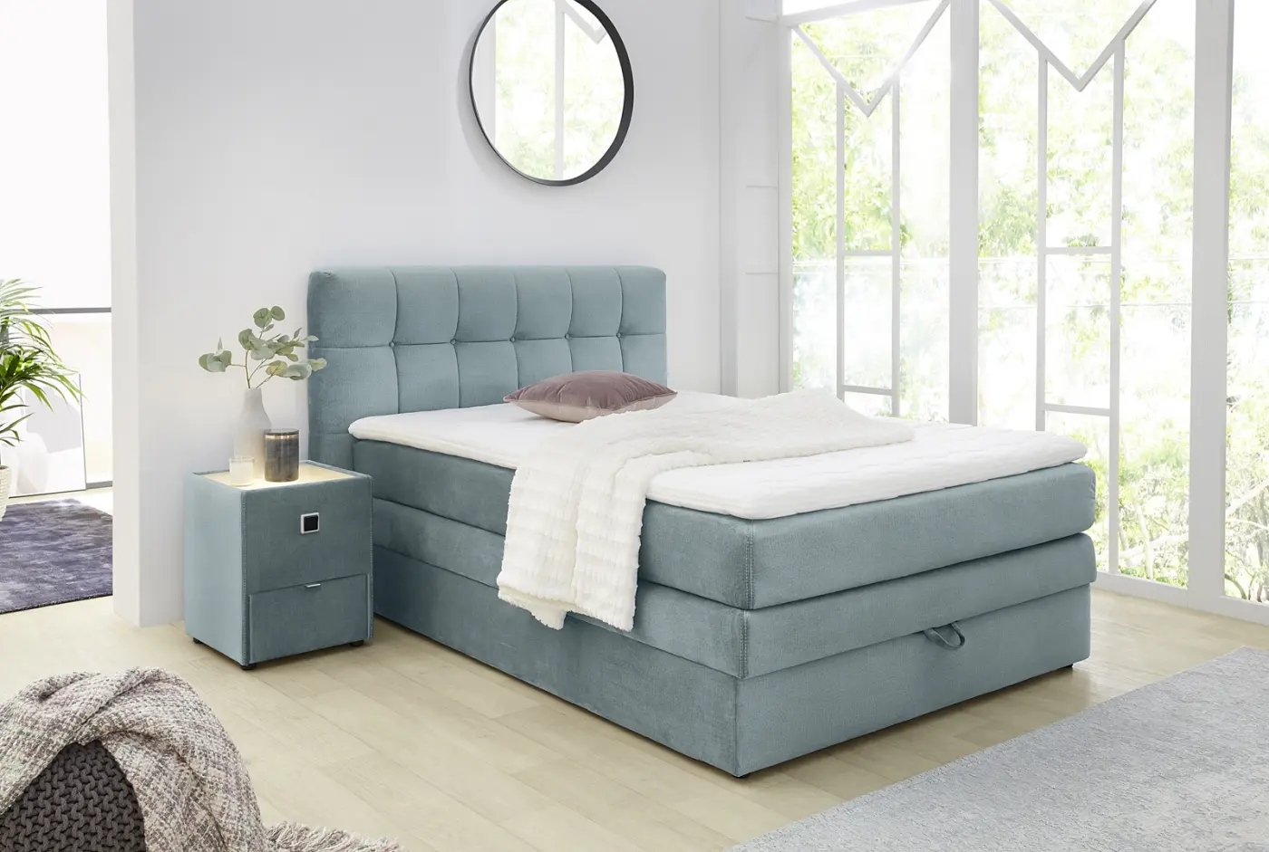 Boxspringbett Amy 140 x 200 cm samtähnlich türkis