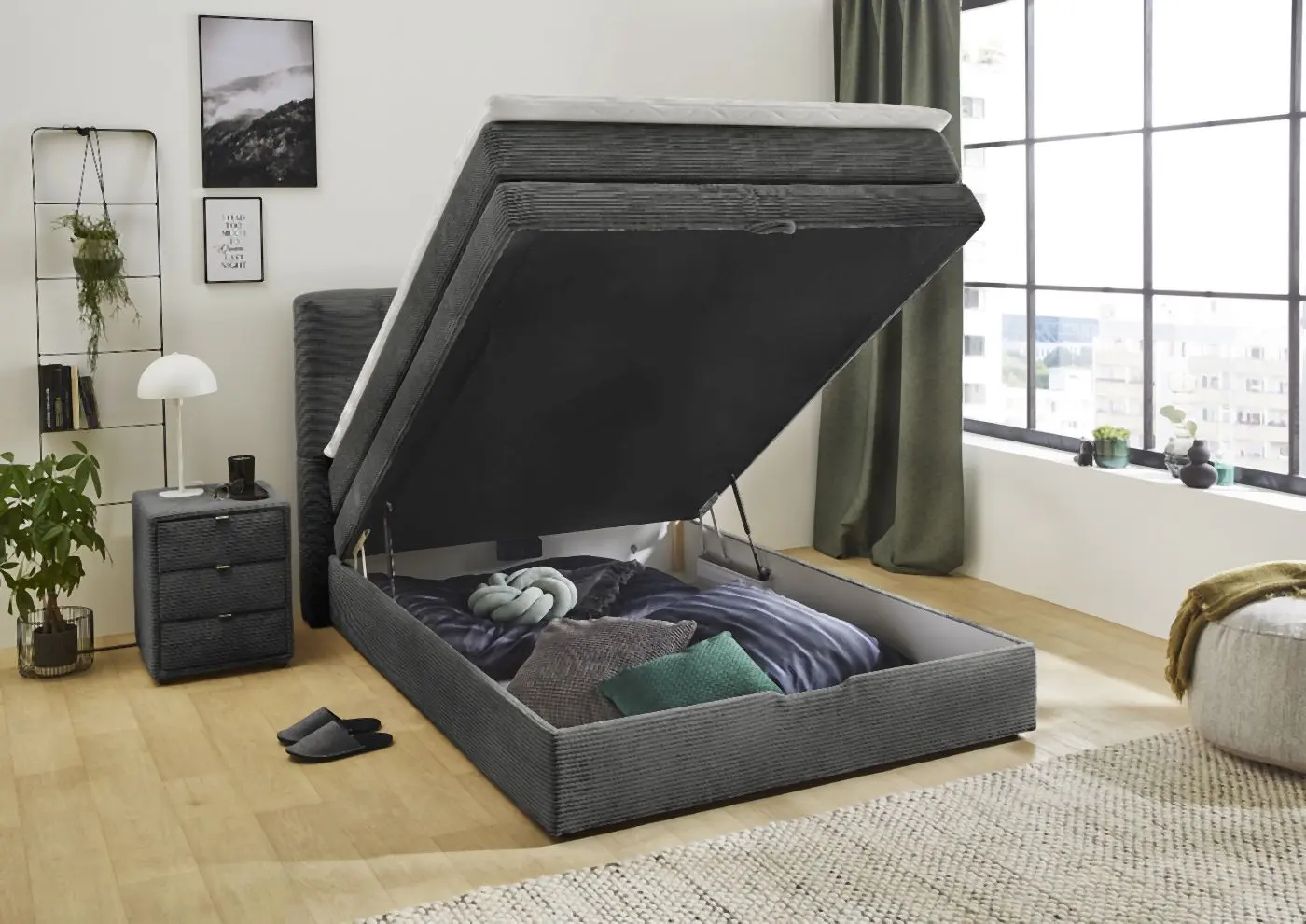 Boxspringbett Amy 140 x 200 cm Cord grau