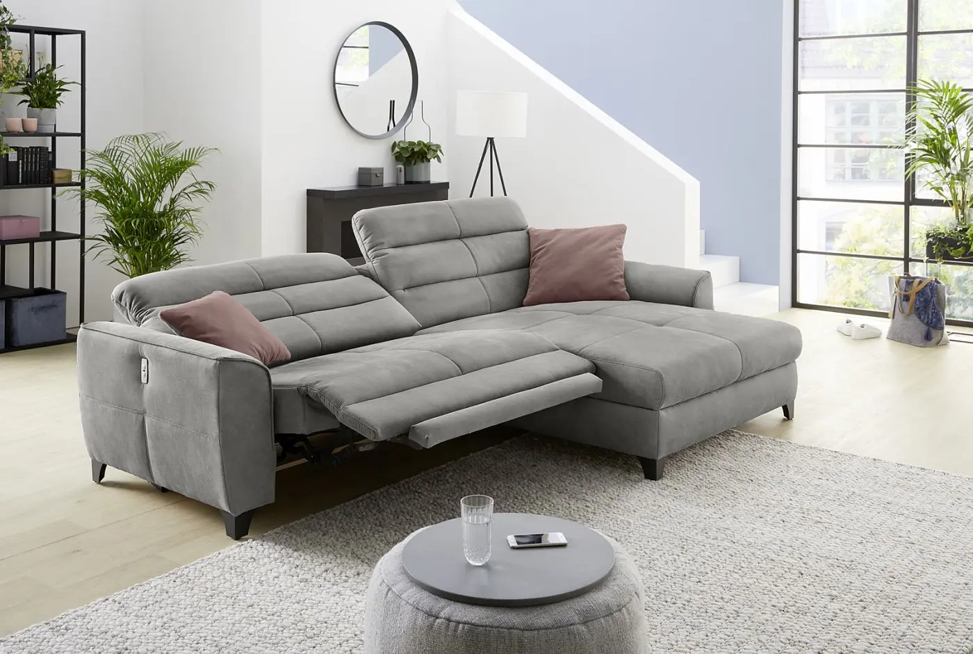 Wohnlandschaft Double-One Microfaser hellgrau