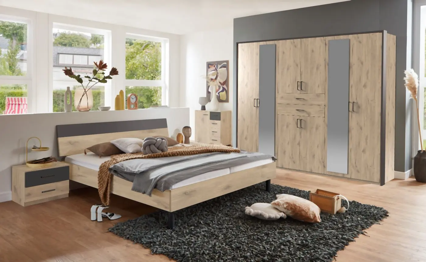 Nachtschrank-Set Budapest Viking Eiche/graphit