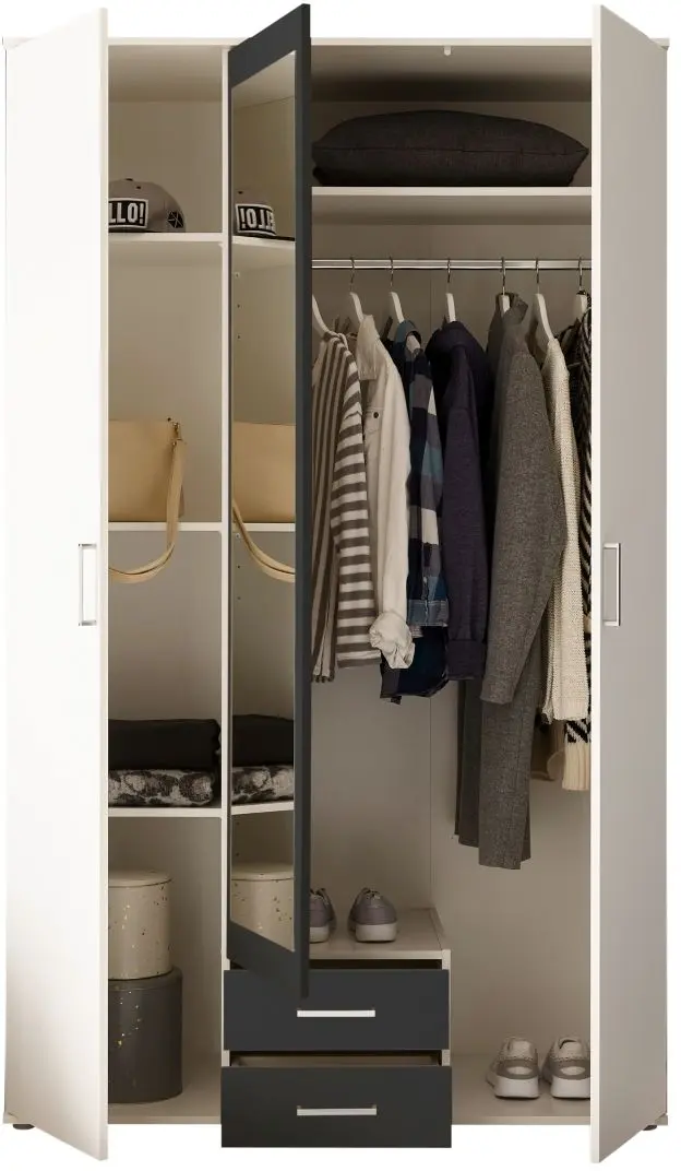 Kleiderschrank Hanau 3-türig weiß/graphit