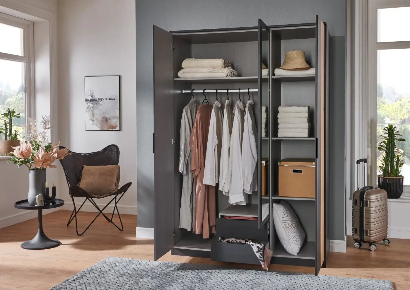 Drehtürenschrank Lübeck 3-türig graphit/Artisan Eiche