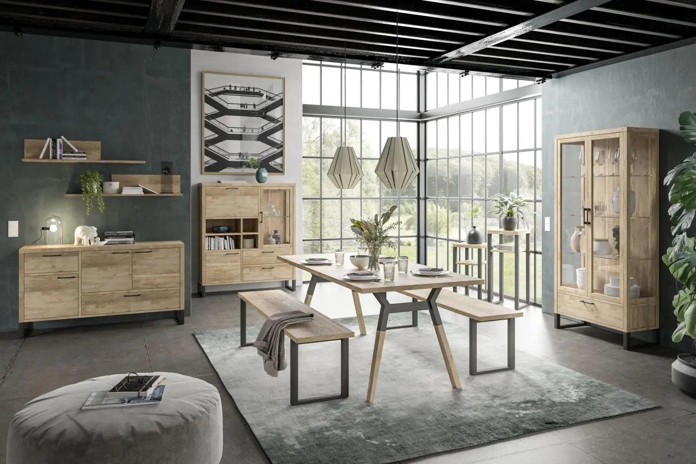 Vitrine Bengalu Akazie Natur sägerau 