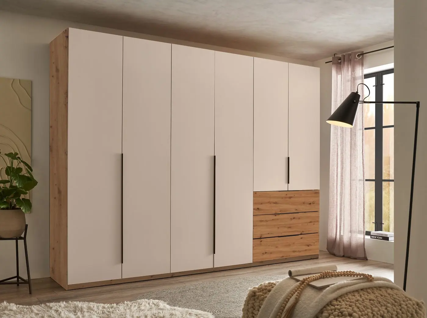 Drehtürenschrank Nuka 6-türig kaschmir/Artisan Eiche