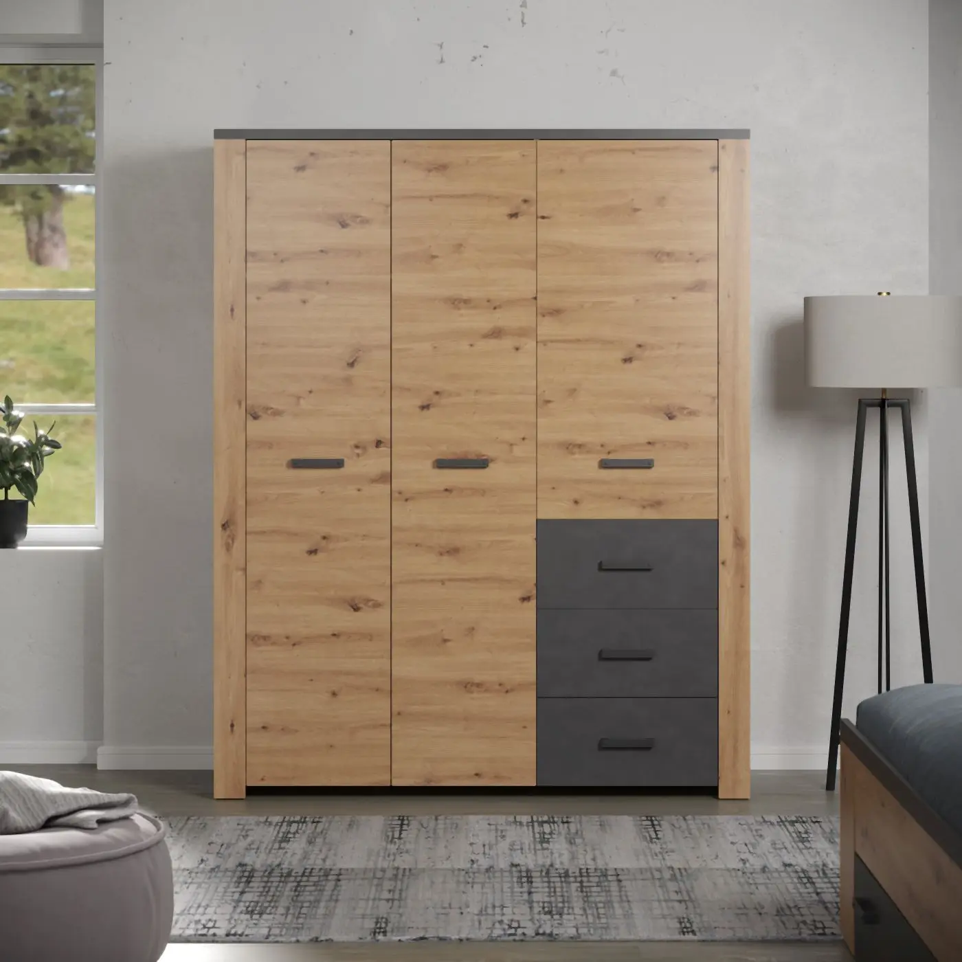 Kleiderschrank Follow 3-türig Artisan Eiche / Matera Kleiderschrank Follow 3-türig Artisan Eiche / Matera
