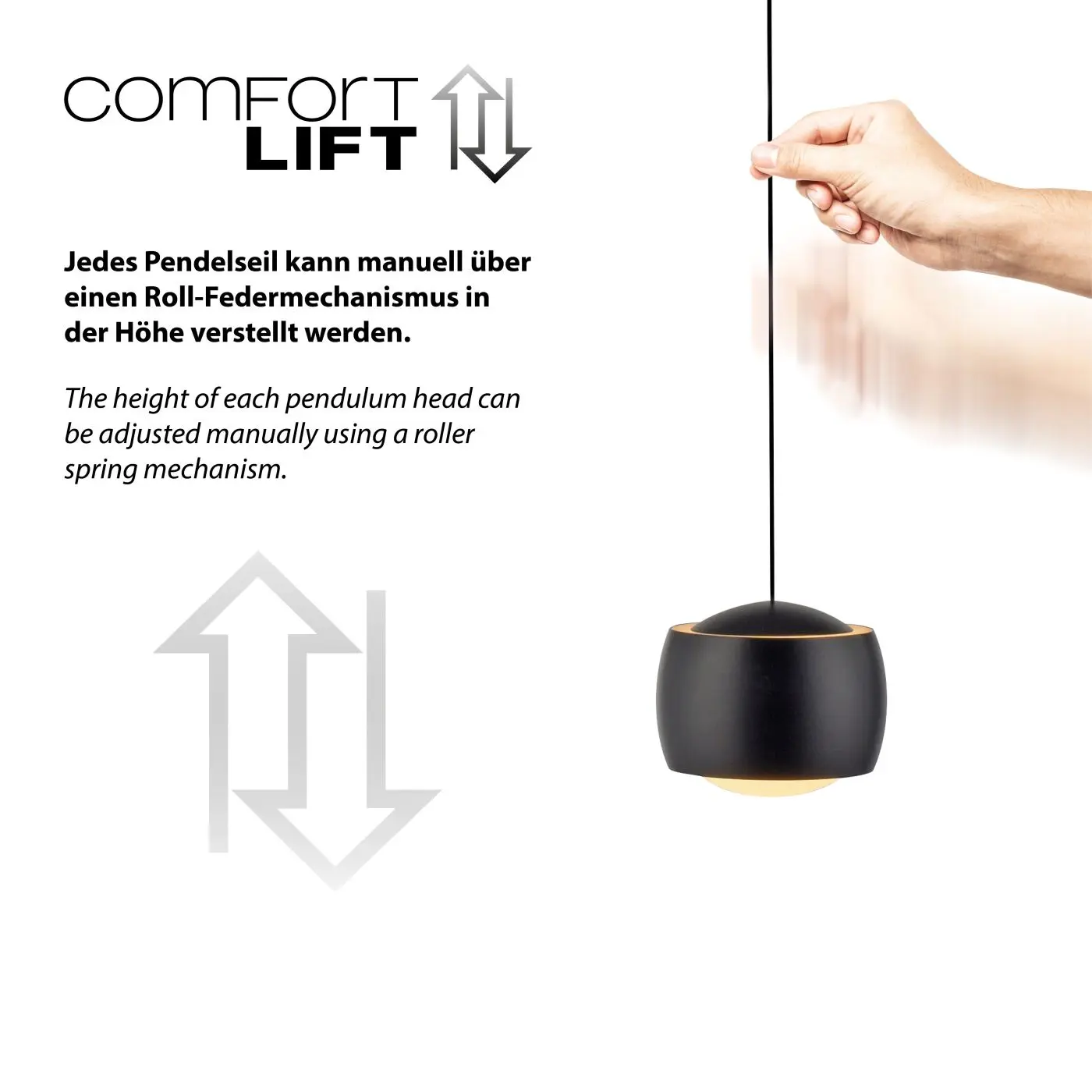 LED Pendelleuchte 3er Ballini Comfort-Lift schwarz