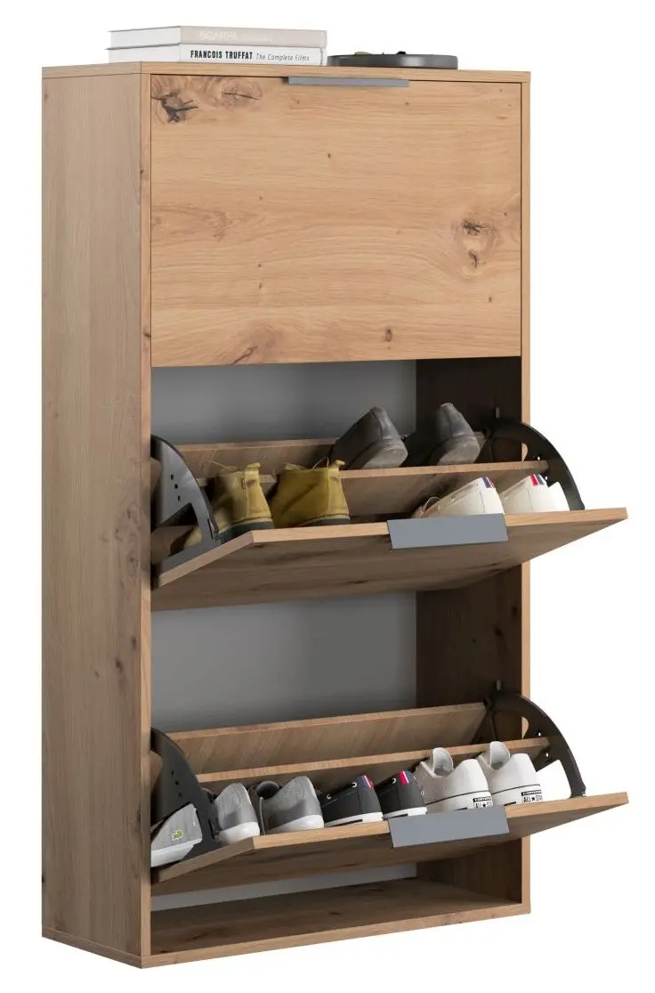 Schuhschrank Espresso 3 Klappen Artisan Eiche