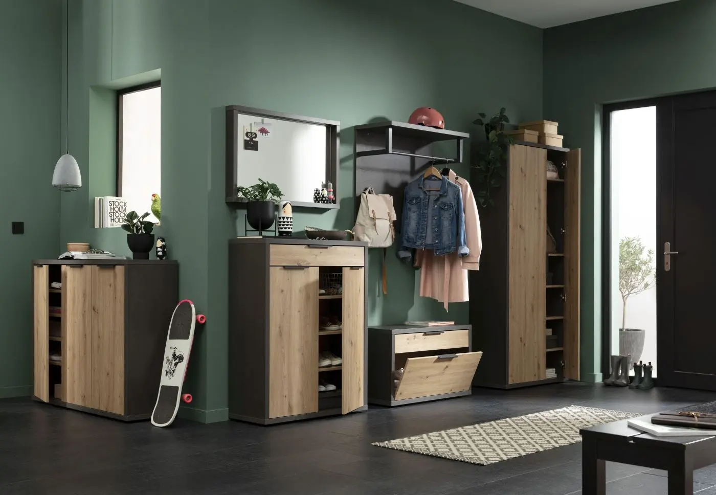 Garderobenschrank Segno steingrau / Artisan Eiche