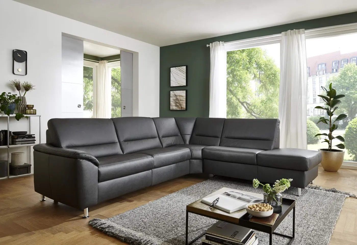 Wohnlandschaft PN-EM19075 in Leder Rodeo charcoal Basismodell couchliebe.