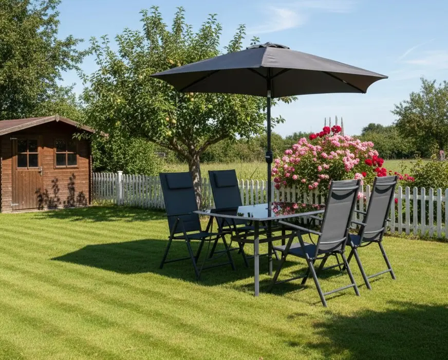 Outdoor-Sitzgruppe mit Sonnenschirm schwarz